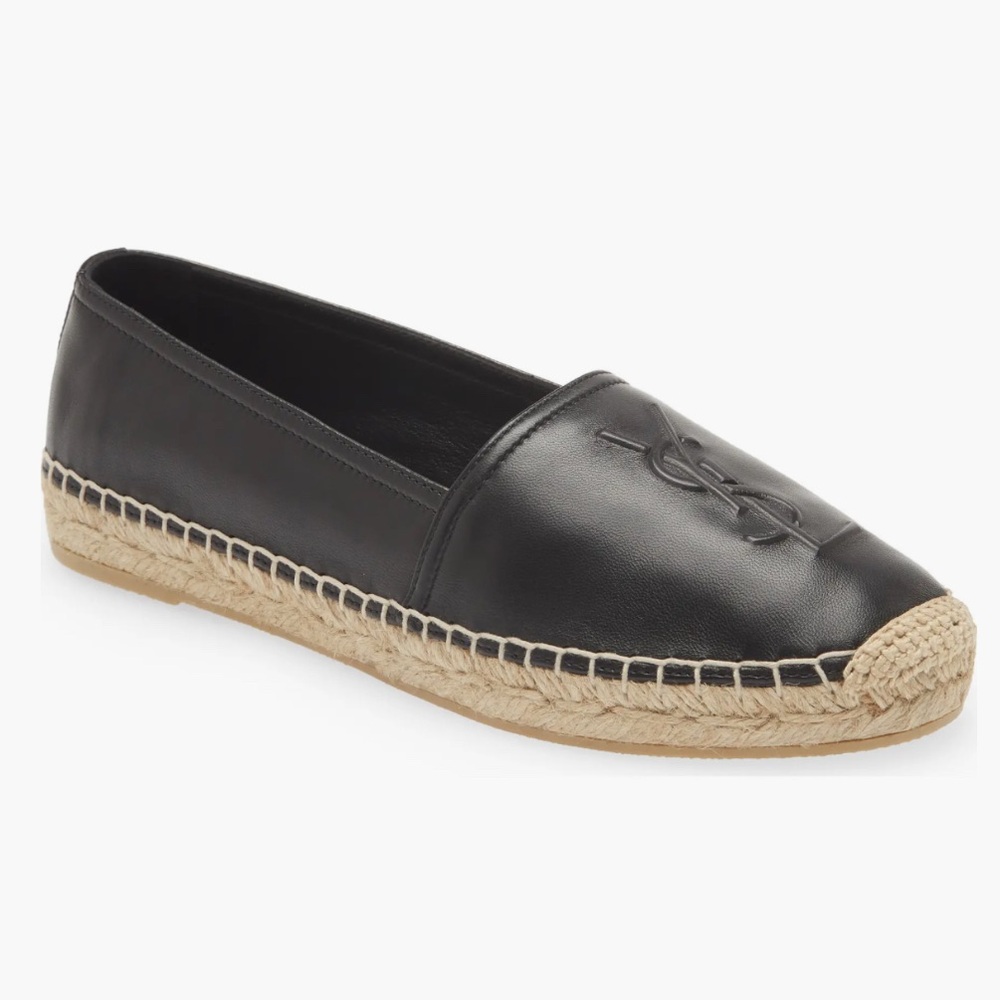 BNIB Authentic Saint Laurent Monogram Lambskin Espadrilles 40.5 Nero Black